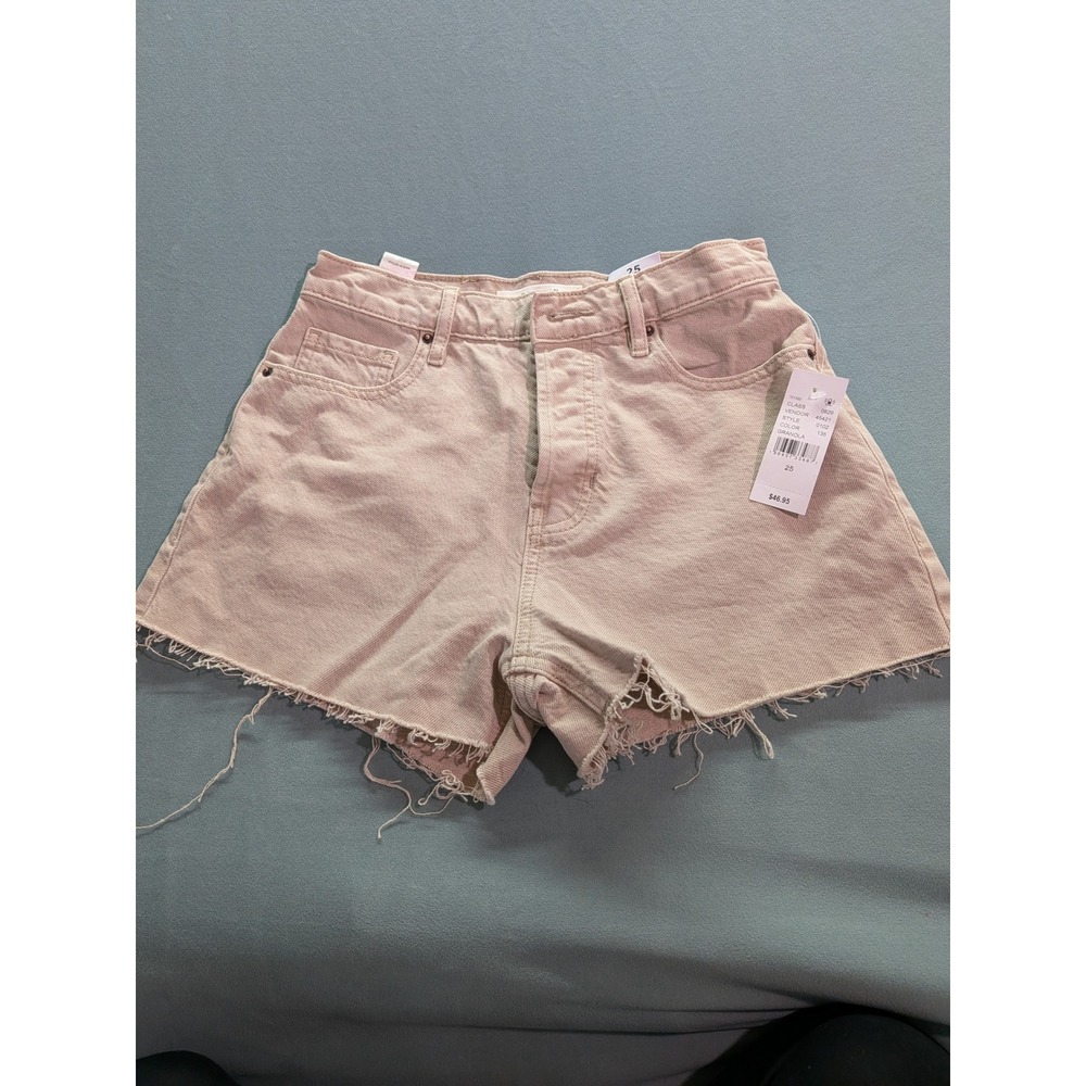 PacSun Vintage High Rise Denim Shorts Granola Tan Frayed Hem 25 0102-45421